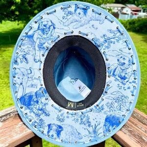 Blue Toile Dog Print Burned Suede Hat